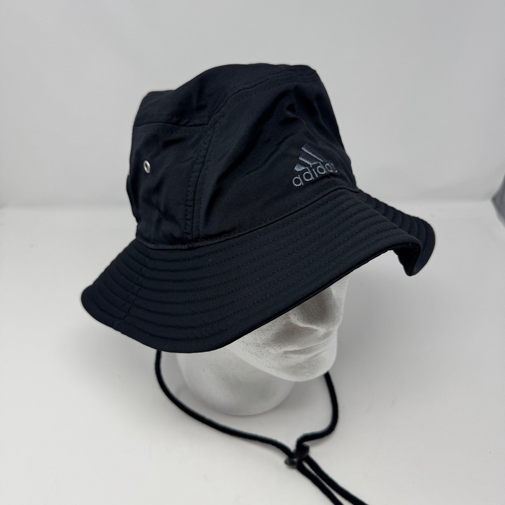 Adidas Mens Aeroready Bucket Hat Black Boonie Sun Cap with Chin Strap HC183
